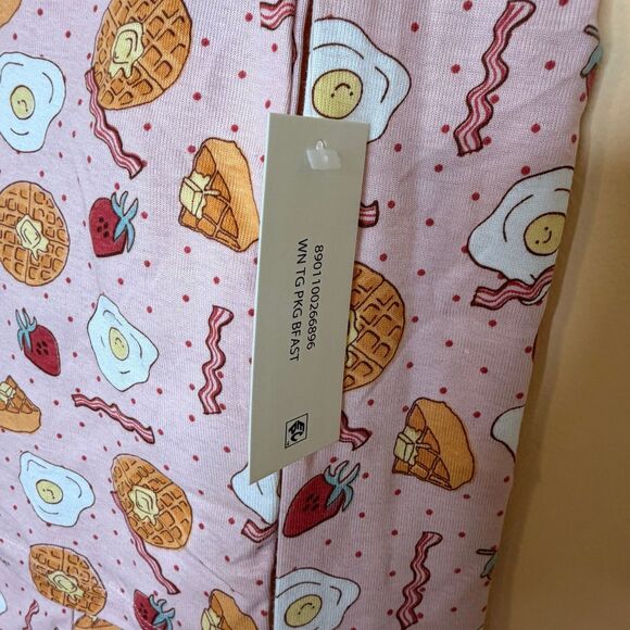 NWT Wonder Nation Girls Pajama Set 4T Pink Breakfast Waffles Bacon Snug Fit - Picture 2 of 4